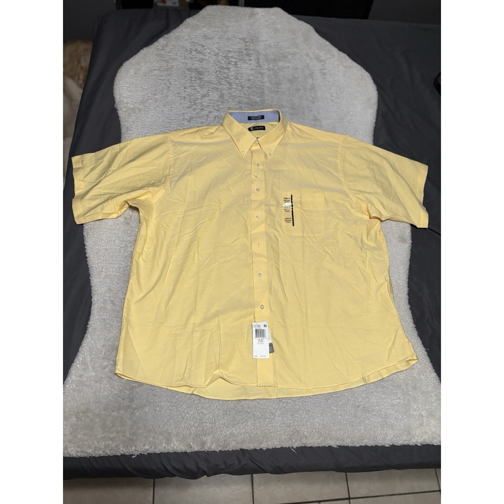 Chaps Men 18-18.5 2XL Classic Fit Oxford Shirt Short Sleeve Yellow Wrinkle Free